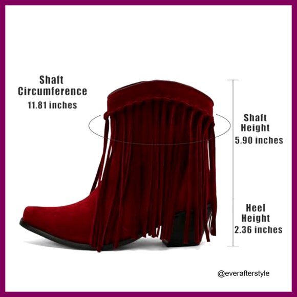 Fringe Tassel Western Ankle Boots, Pull-On Suede Cowboy Booties, 6cm Heel - Picture 4 of 6
